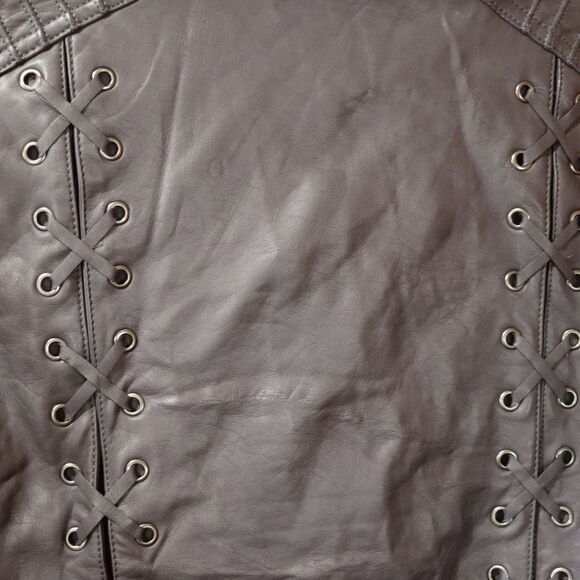 Torrid Gray Faux Leather Moto Jacket Grunge Lace-Up Fur Collar 1X - Picture 12 of 16